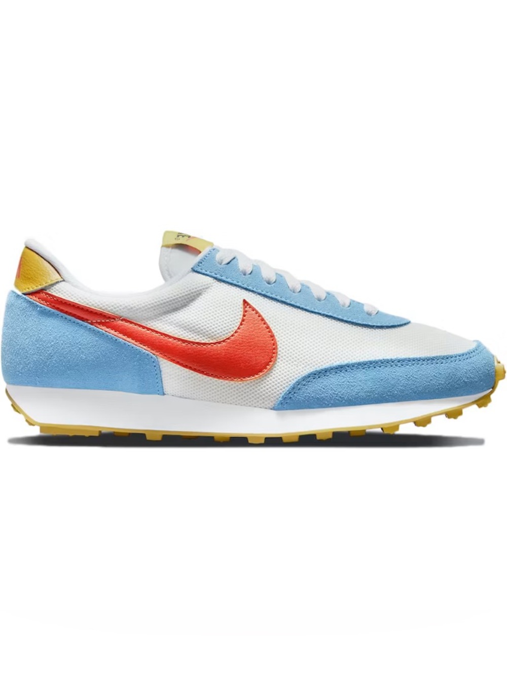 Nike Kids White Sneakers with Light Blue Panels and Orange Swoosh